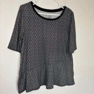 CUDDL DUDS Flexwear Peplum Top Geometric Womens M Black White Stretch Comfy